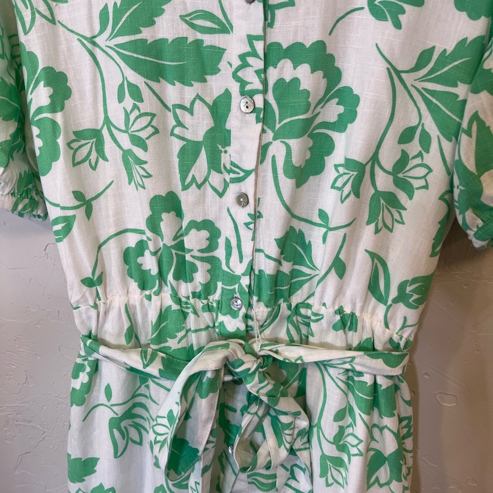 Draper James Green Floral Puff Sleeve Dress‎ Women’s Large Rayon Linen Blend - Picture 5 of 12